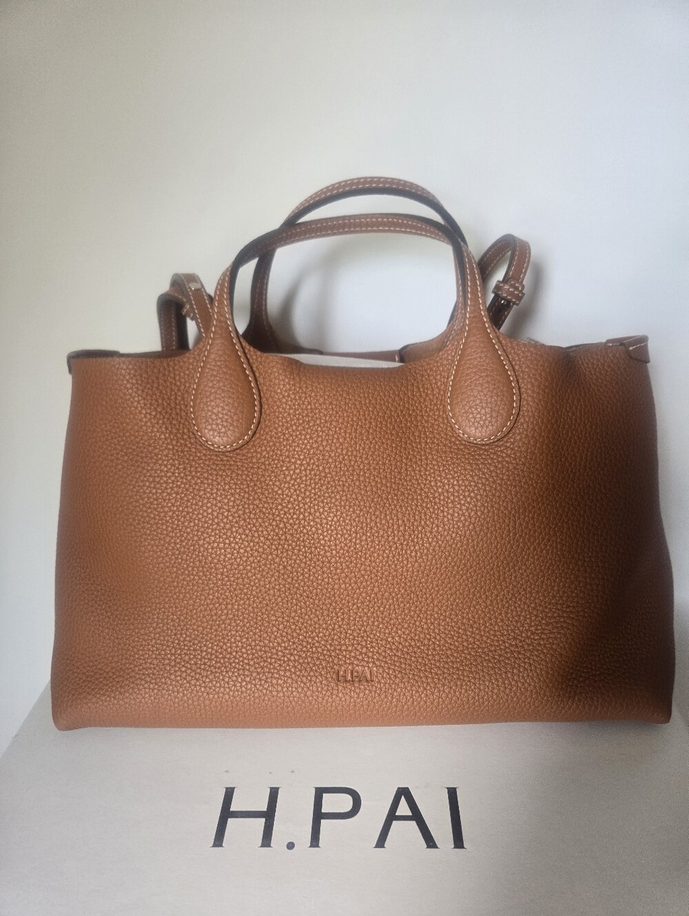 Everyday Pebbled Leather Tote in Cognac Brown